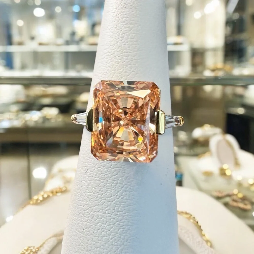 Peach Cubic Zirconia Gold Over Sterling Silver Ring (6.75)